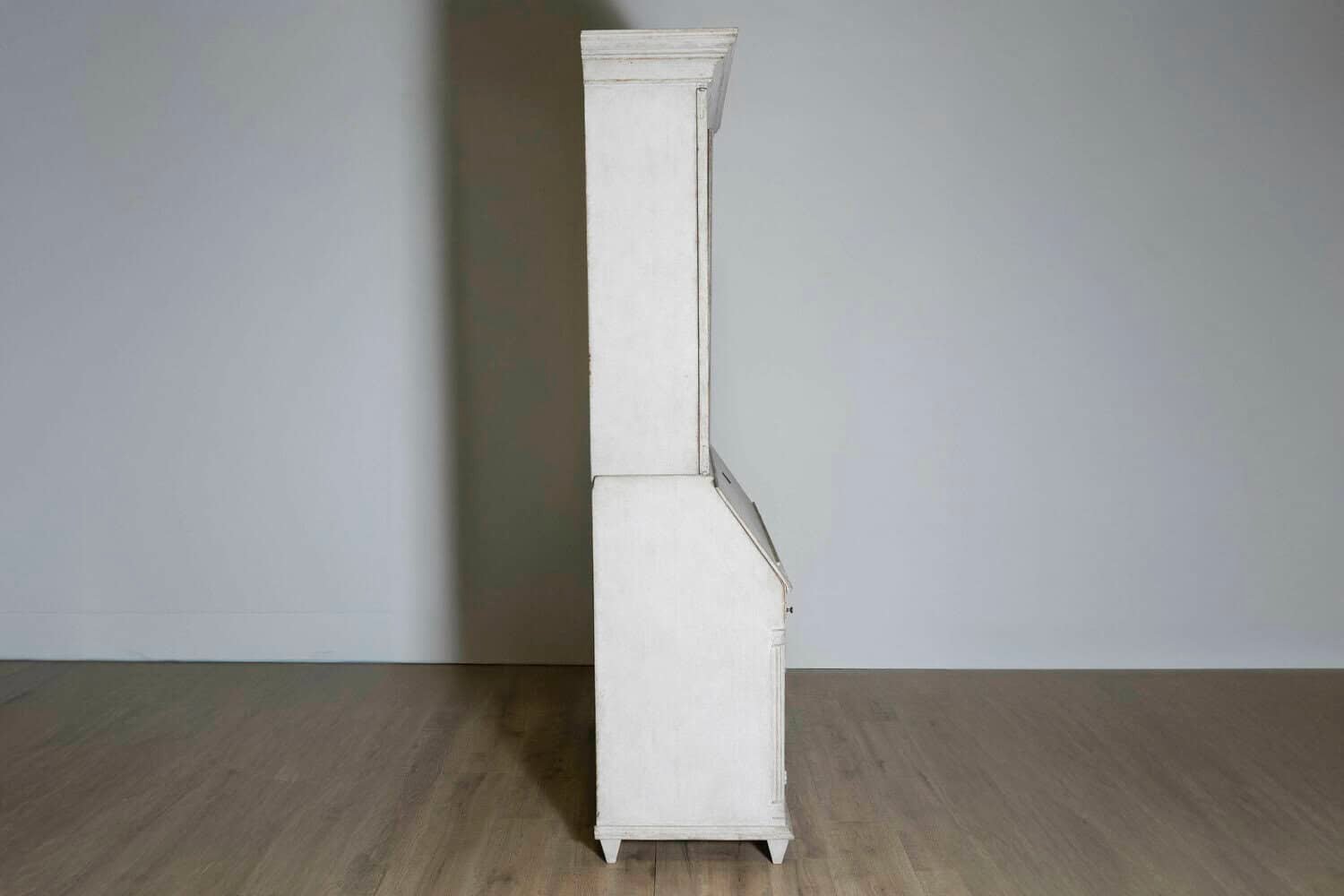 Danish 1810s Beige Gray Painted Two-Part Tall Secretary with Slant-Front Desk - JAA