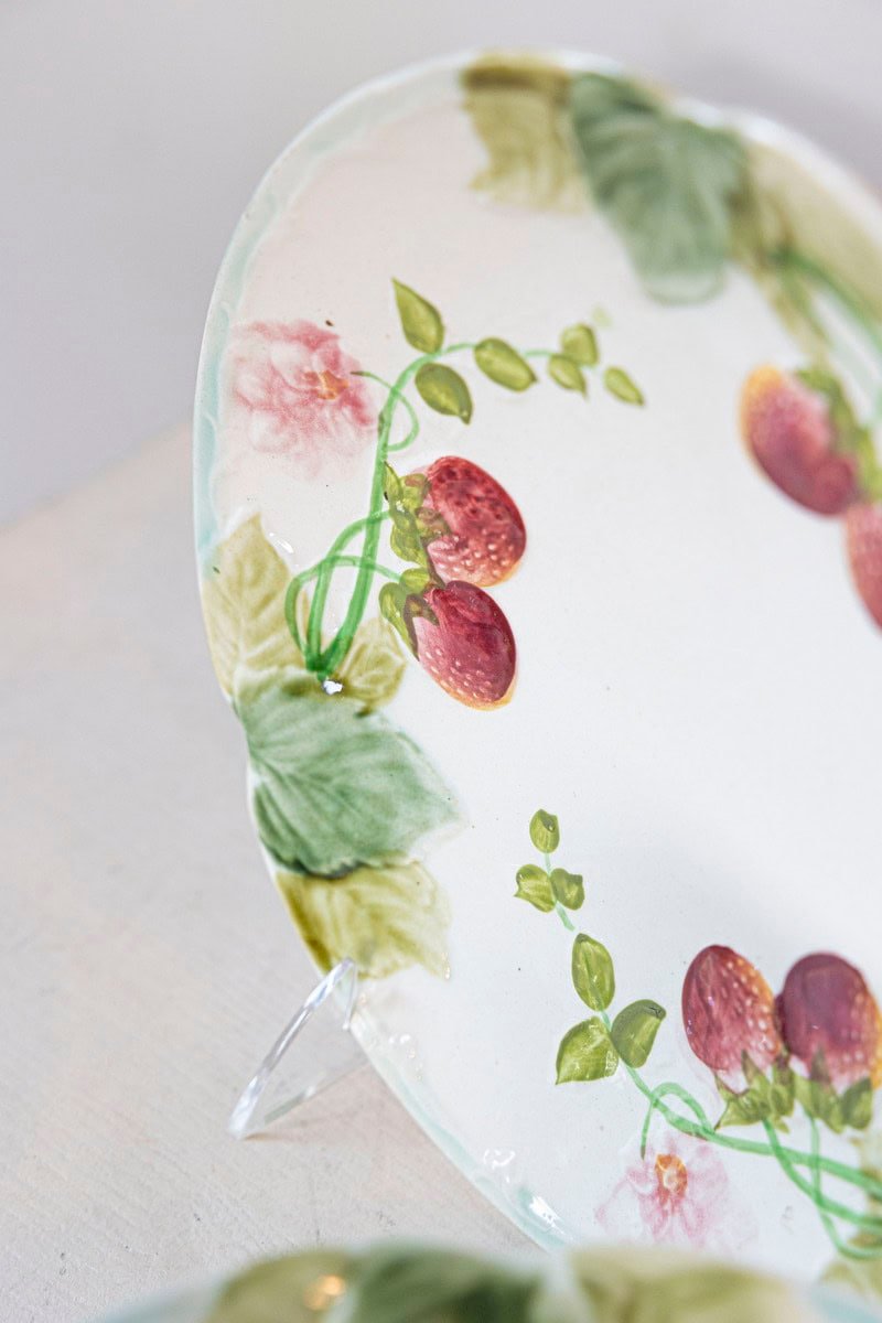 (5) French Choisy-le-Roi 19th Century Majolica Strawberry Plates with Foliage - JAA