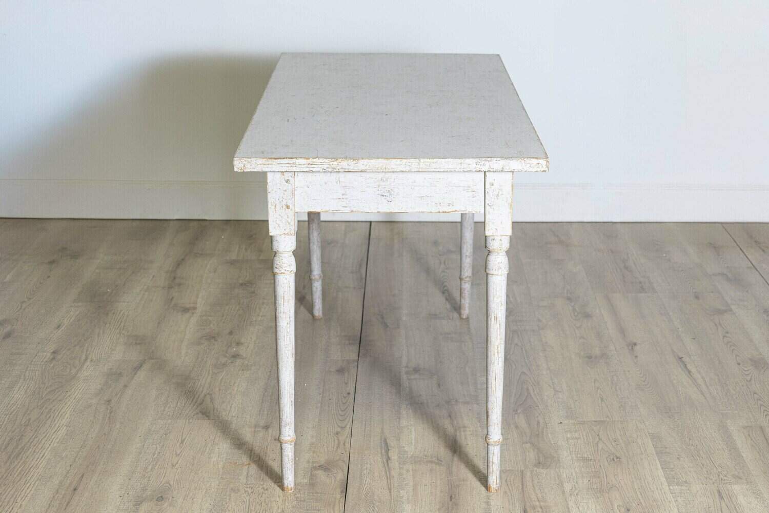 Pair of Swedish 1840s Light Gray Painted Side Tables with Distressed Finish - JAA