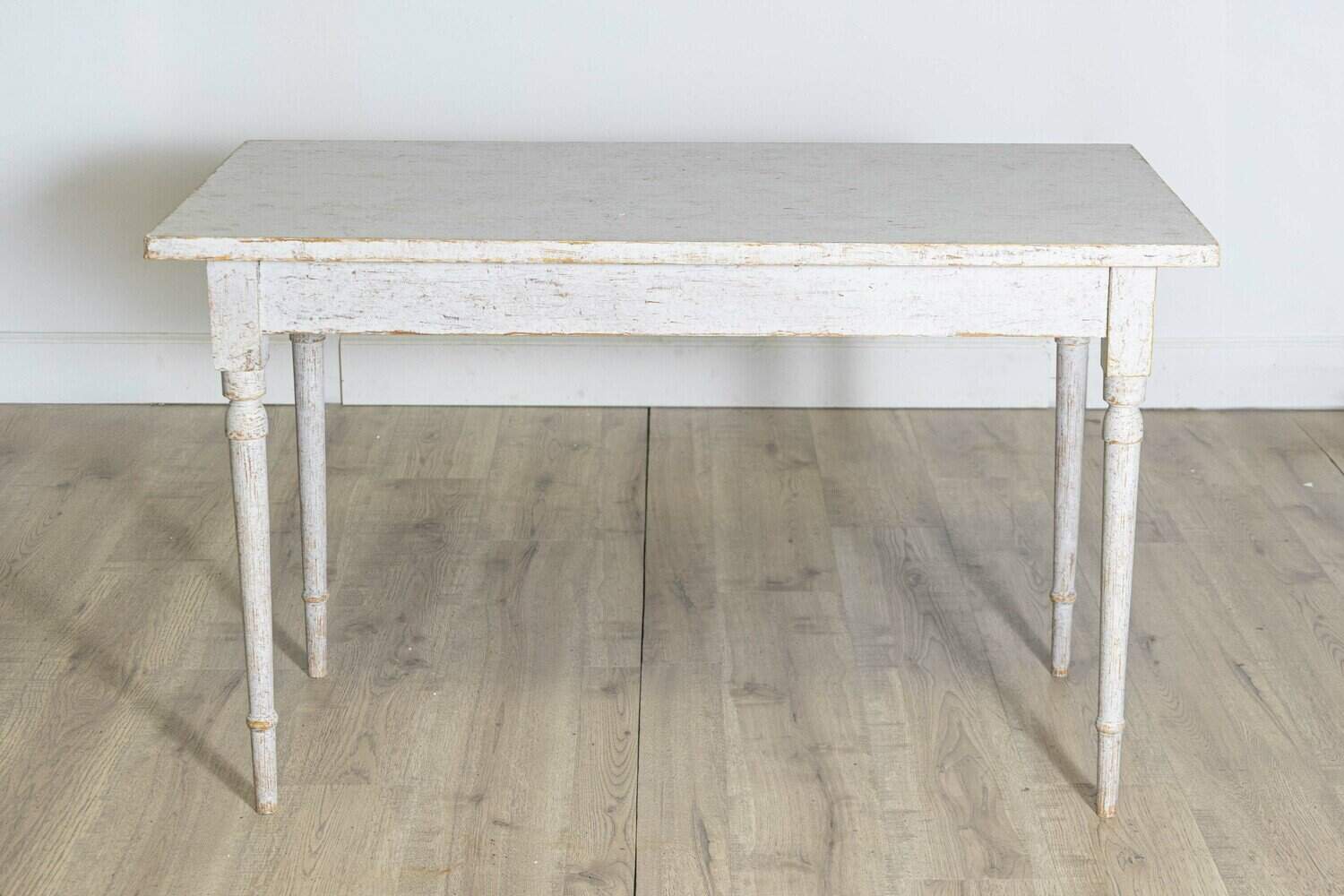 Pair of Swedish 1840s Light Gray Painted Side Tables with Distressed Finish - JAA