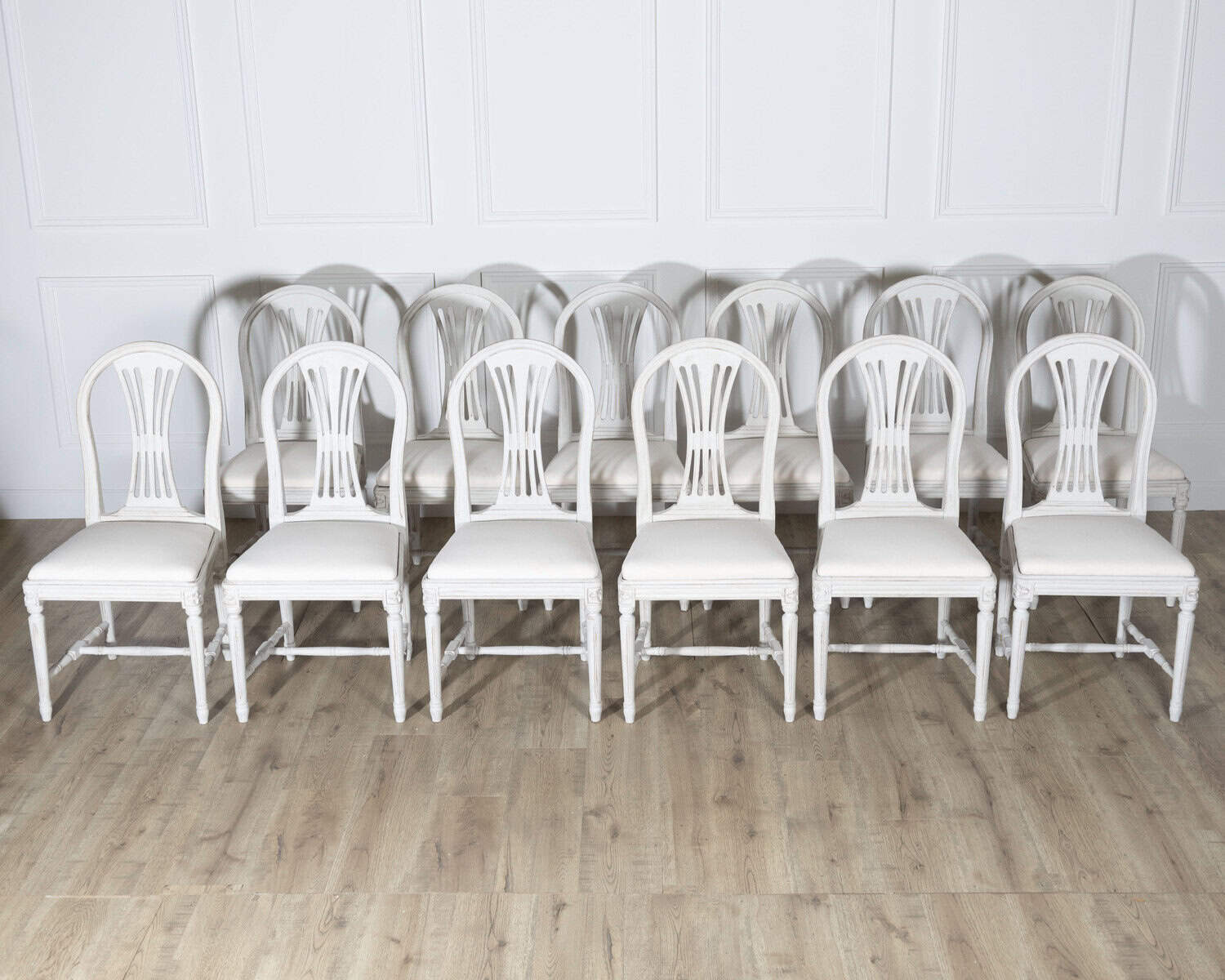 Set of 12 Early 20th Century Swedish Gustavian Style Dining Chairs in Painted Wood - JAA