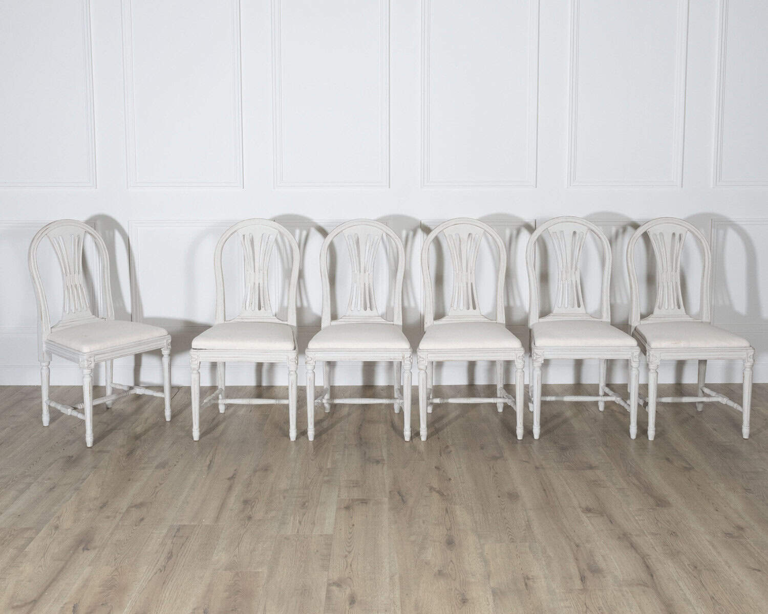 Set of 12 Early 20th Century Swedish Gustavian Style Dining Chairs in Painted Wood - JAA