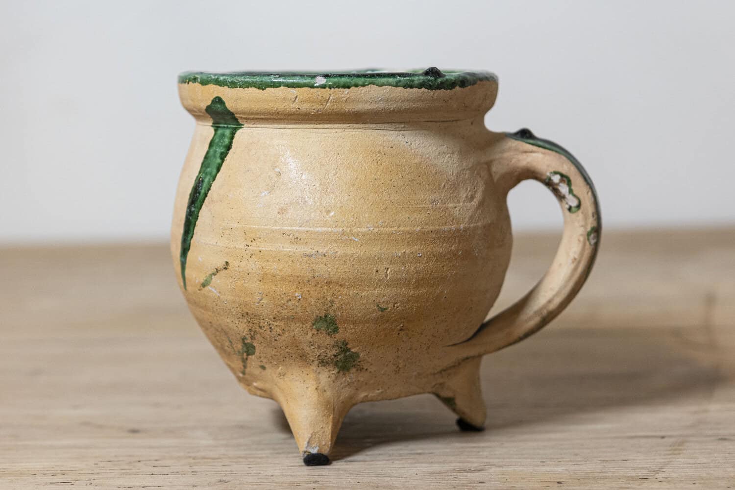 French Provincial 19th Century Pottery Cooking Pot with Partial Green Glaze - JAA