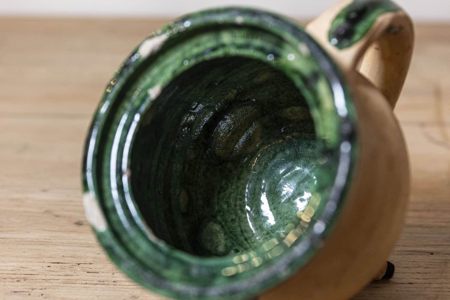 French Provincial 19th Century Pottery Cooking Pot with Partial Green Glaze - JAA