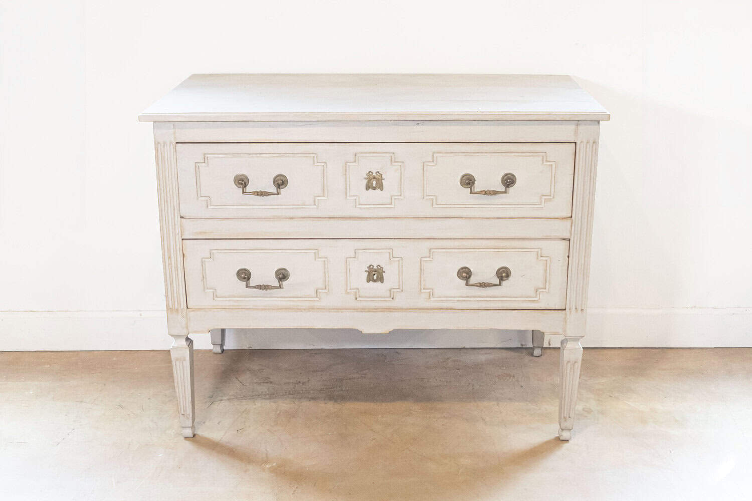 French Louis XVI 18th Century Painted Two-Drawer Commode with Fluted Accents - JAA