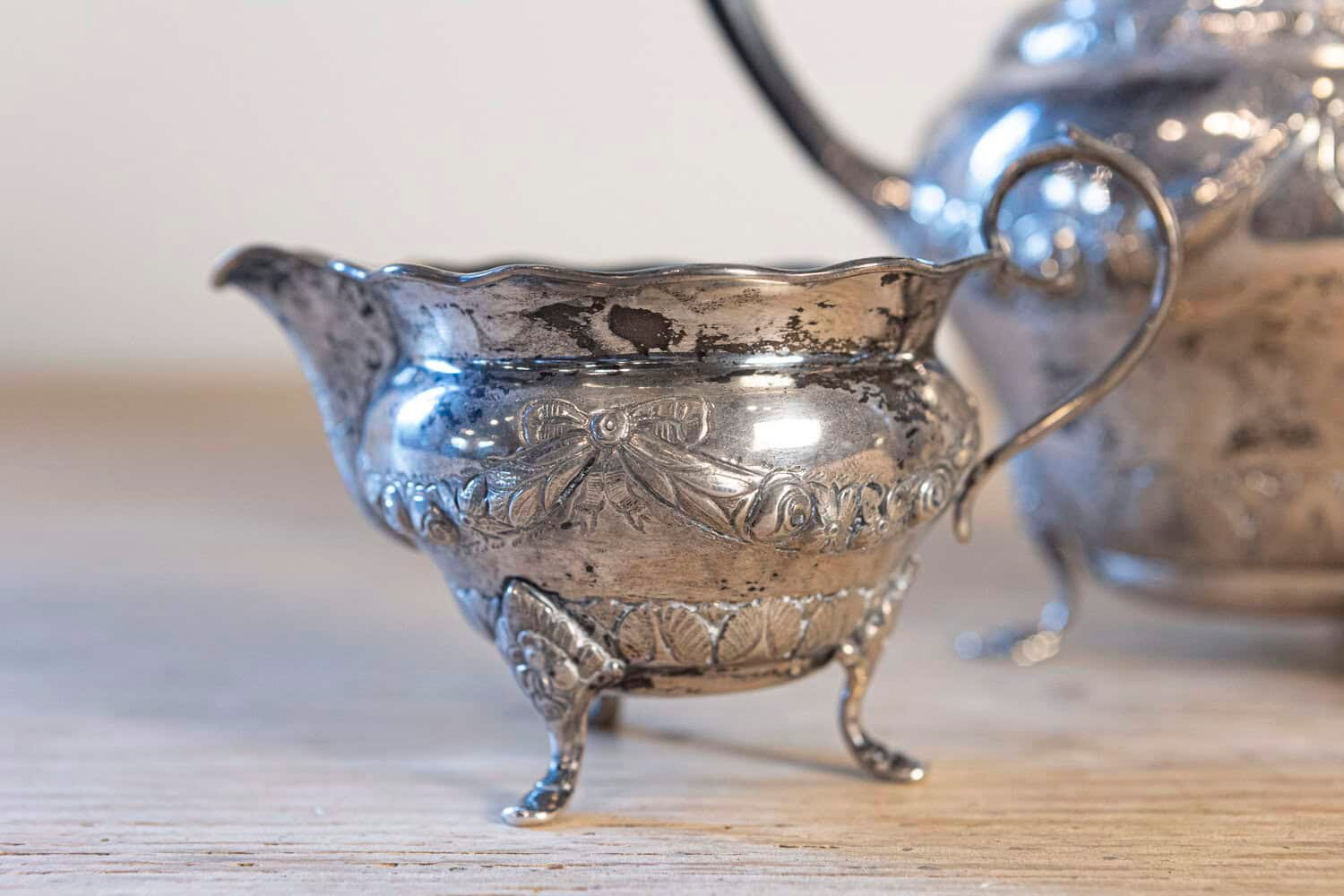 Danish 1930s Johannes Siggaard Three-Piece Silver Coffee Set with Ebony Handle - JAA