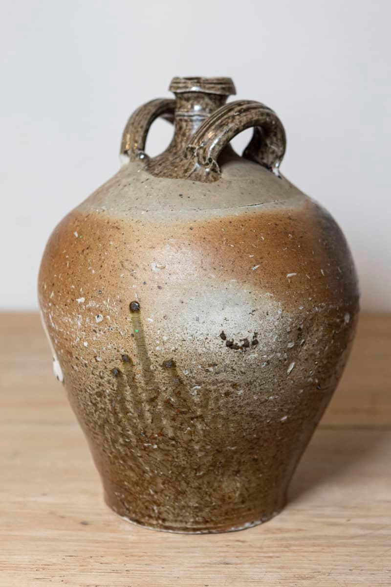 French 19th Century Double Handled Brown Glaze Pottery Jug with Rustic Character - JAA