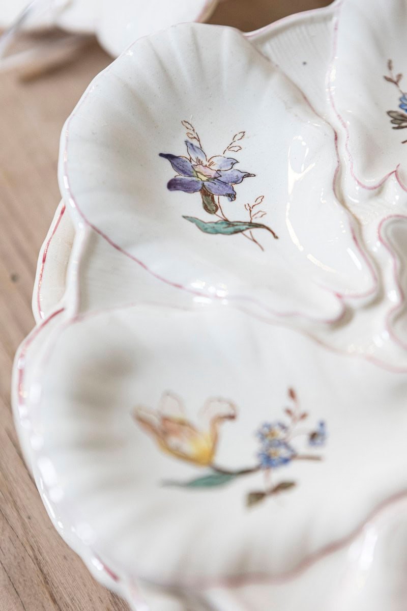 ON HOLD - French 19th Century Longchamp Majolica Oyster Plates with Painted Floral Décor - JAA