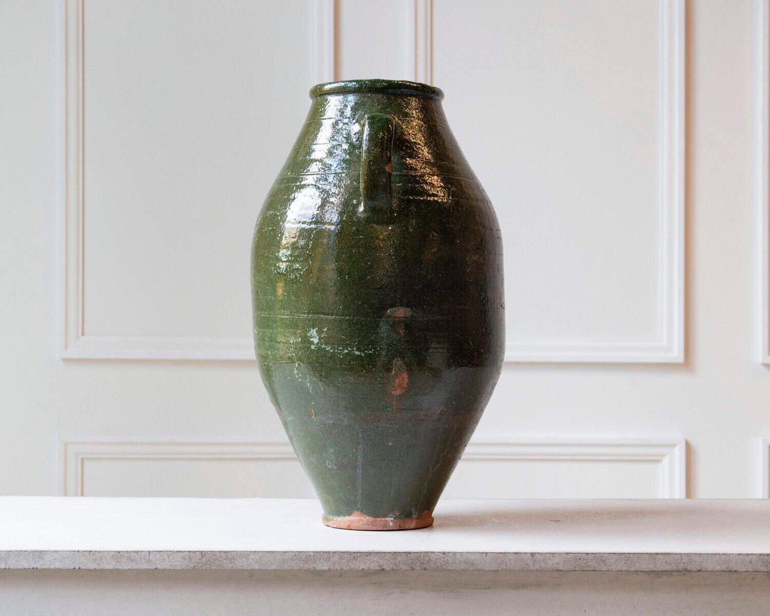 19th Century Mediterranean Olive Green Terracotta Jar with Double Handles - JAA