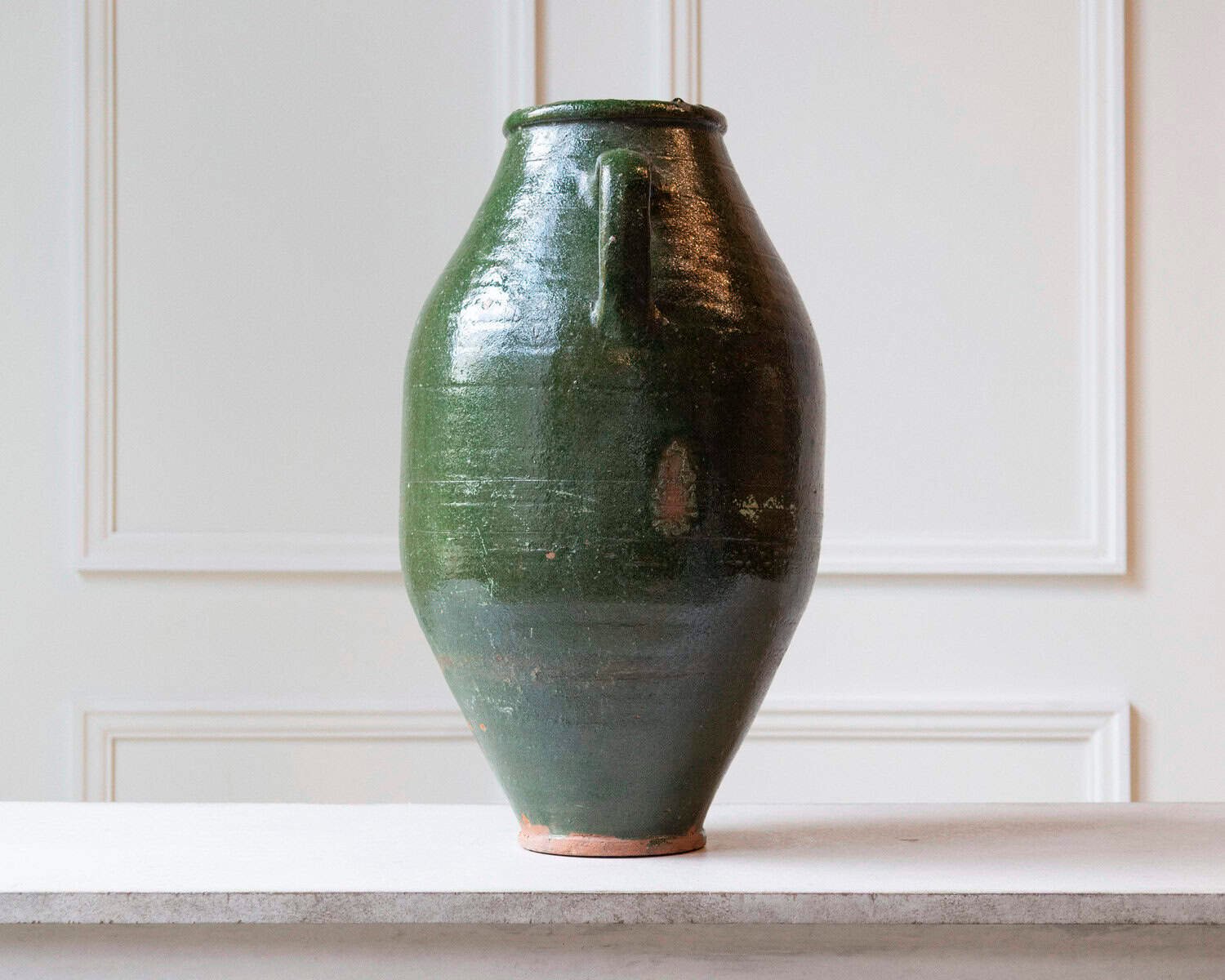 19th Century Mediterranean Olive Green Terracotta Jar with Double Handles - JAA