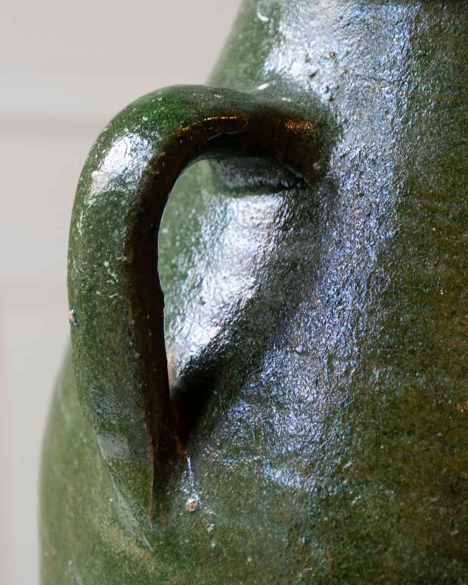 19th Century Mediterranean Olive Green Terracotta Jar with Double Handles - JAA