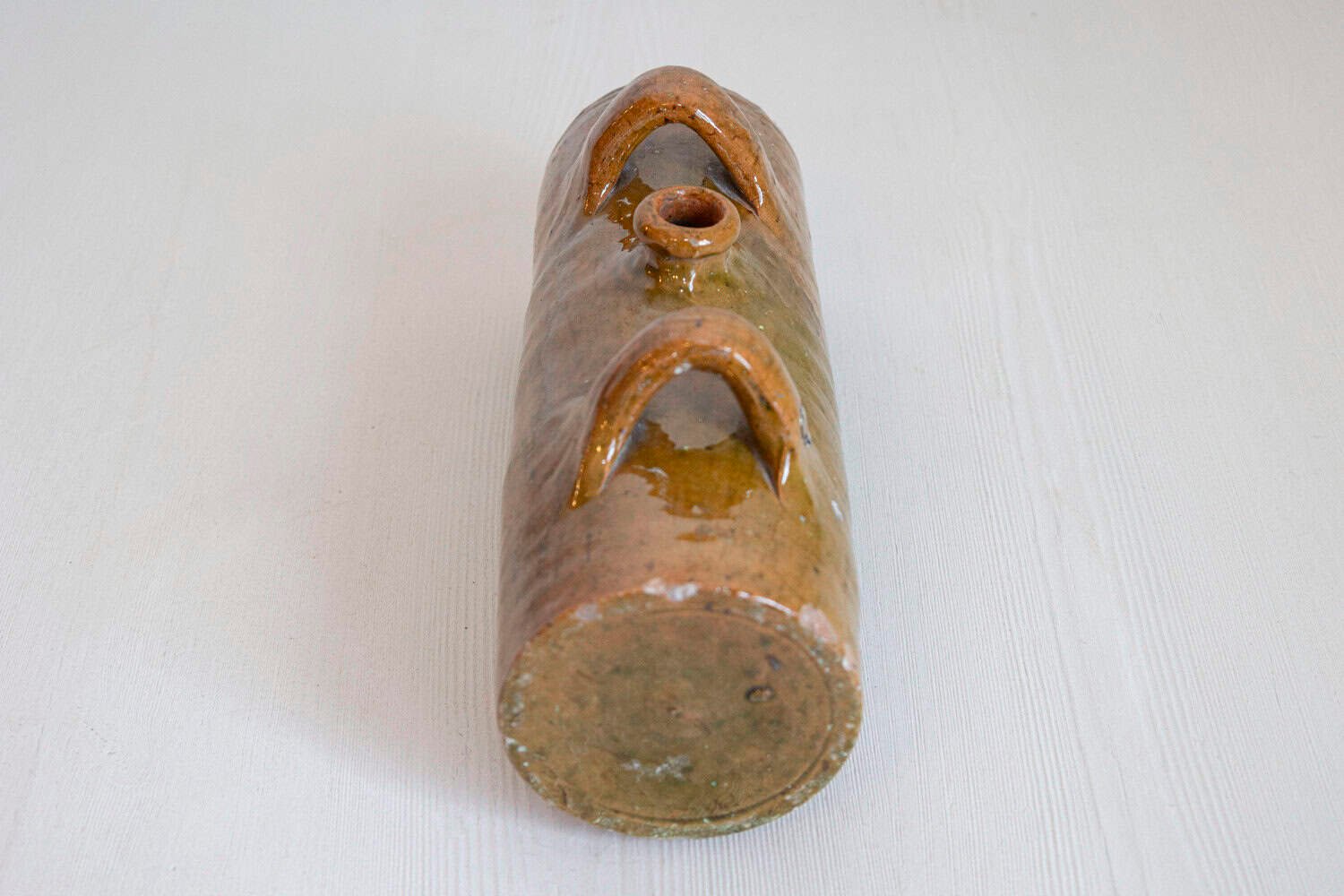 French Glazed Pottery Bouillotte Hot Water Bottle with Two Handles from Normandy - JAA