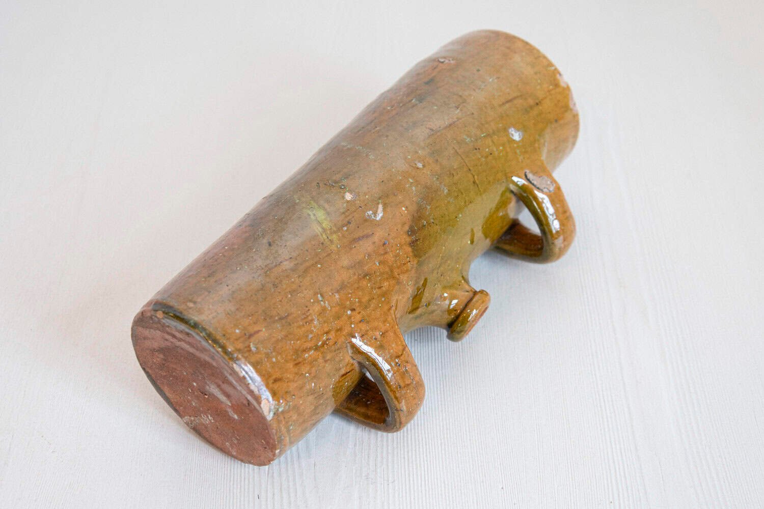 French Glazed Pottery Bouillotte Hot Water Bottle with Two Handles from Normandy - JAA