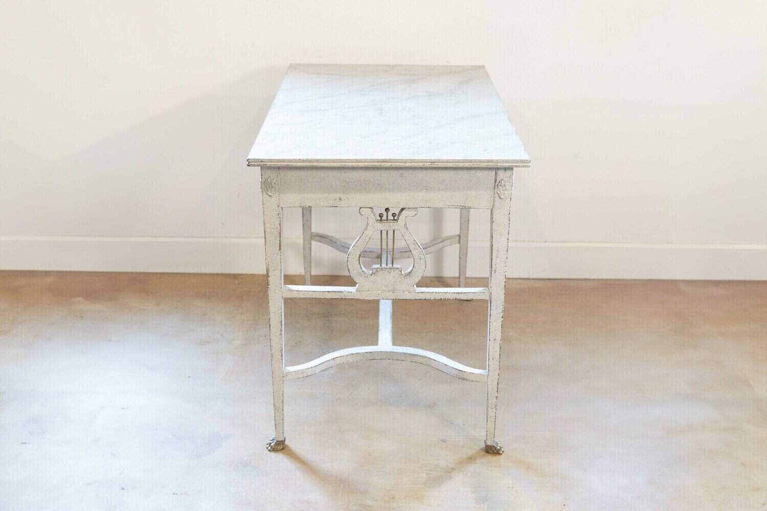 Swedish Neoclassical Style Painted Hall Table with Lyre Motifs and Lion Feet - JAA