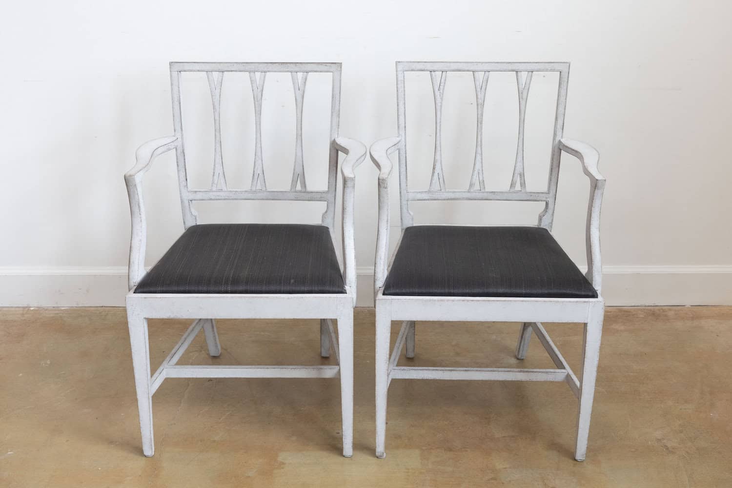 Pair of Swedish 1910s Painted Wood Armchairs with Carved Splats and Stretchers - JAA