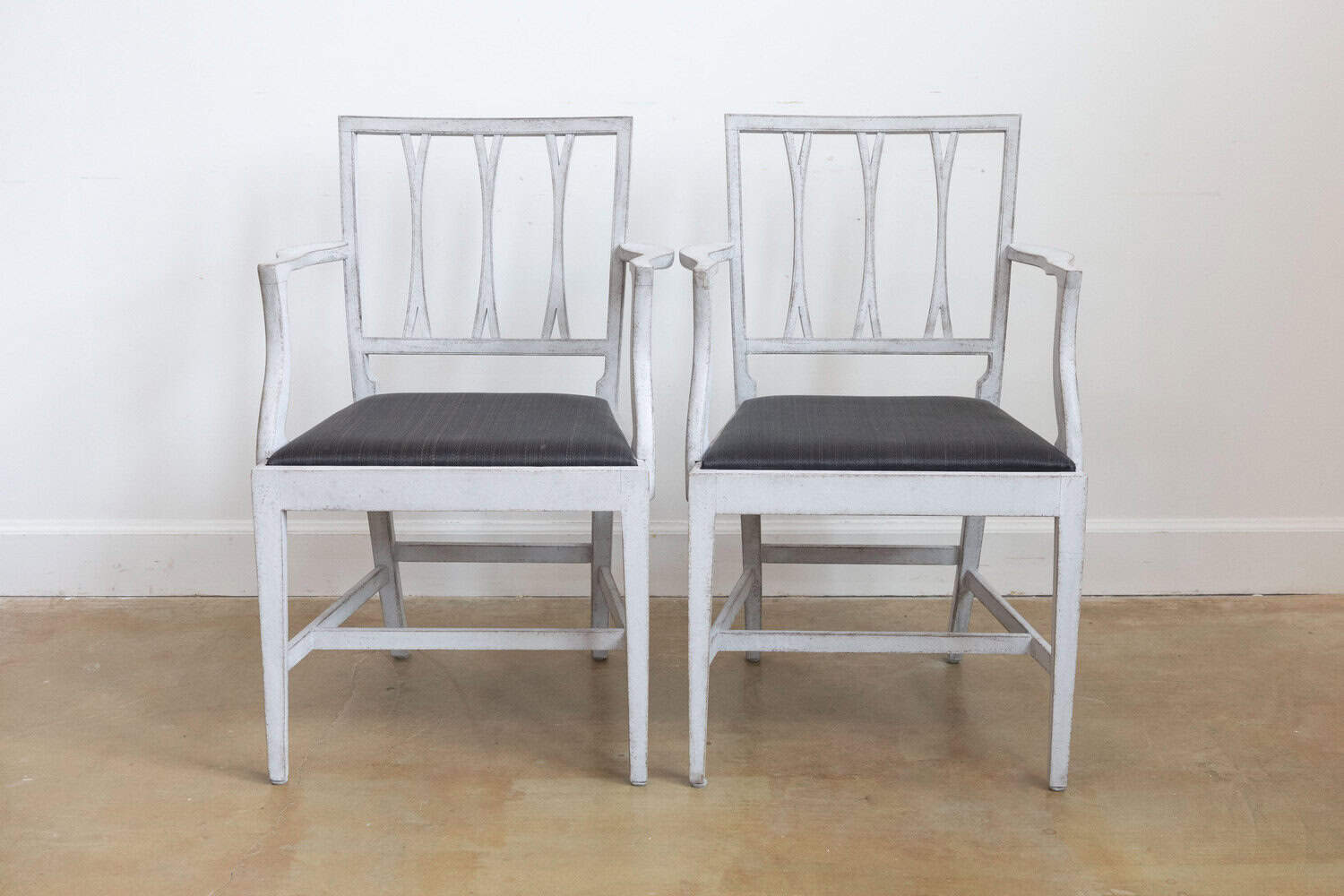 Pair of Swedish 1910s Painted Wood Armchairs with Carved Splats and Stretchers - JAA