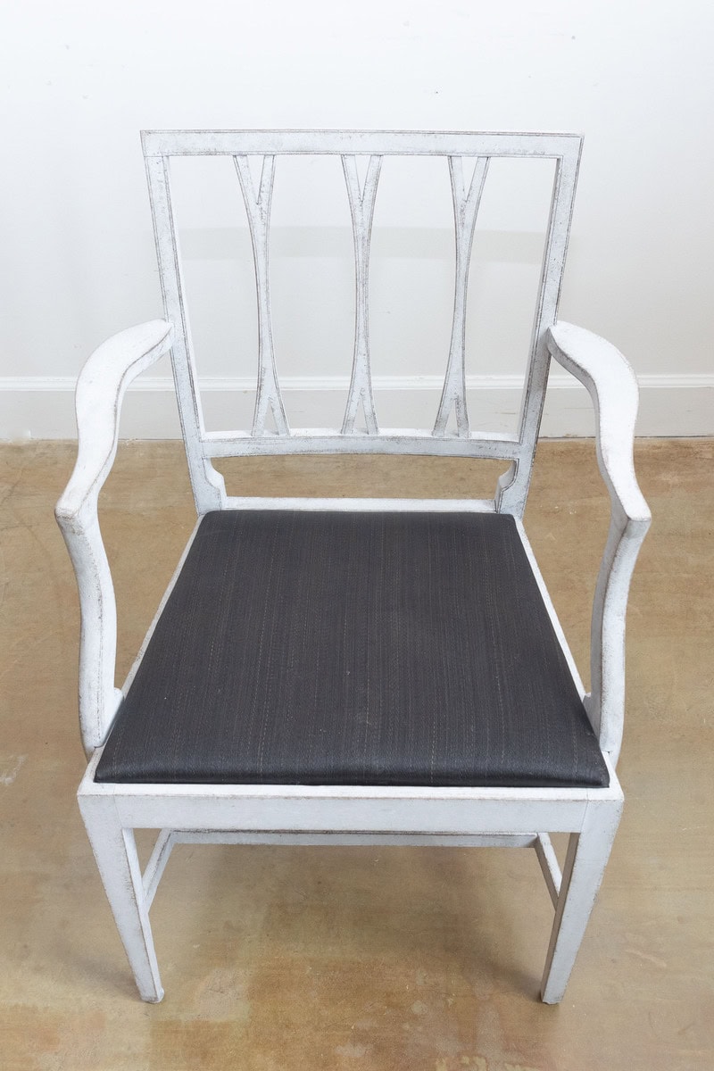 Pair of Swedish 1910s Painted Wood Armchairs with Carved Splats and Stretchers - JAA