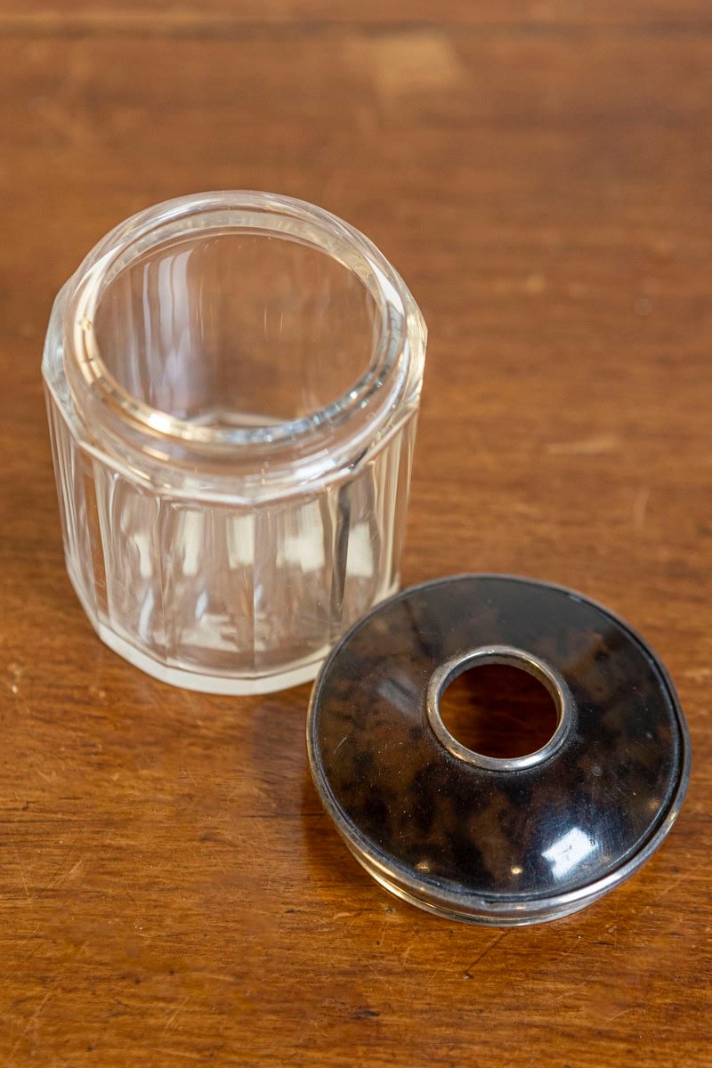 English Edwardian Period Crystal Toiletry Bottle with Silver Accents, circa 1905 - JAA