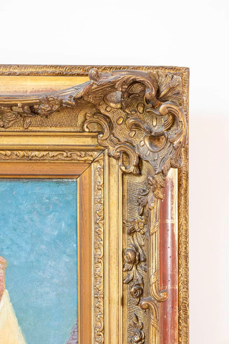 French 20th Century Farmyard Scene by H. Greilschmez in Carved Giltwood Frame - JAA