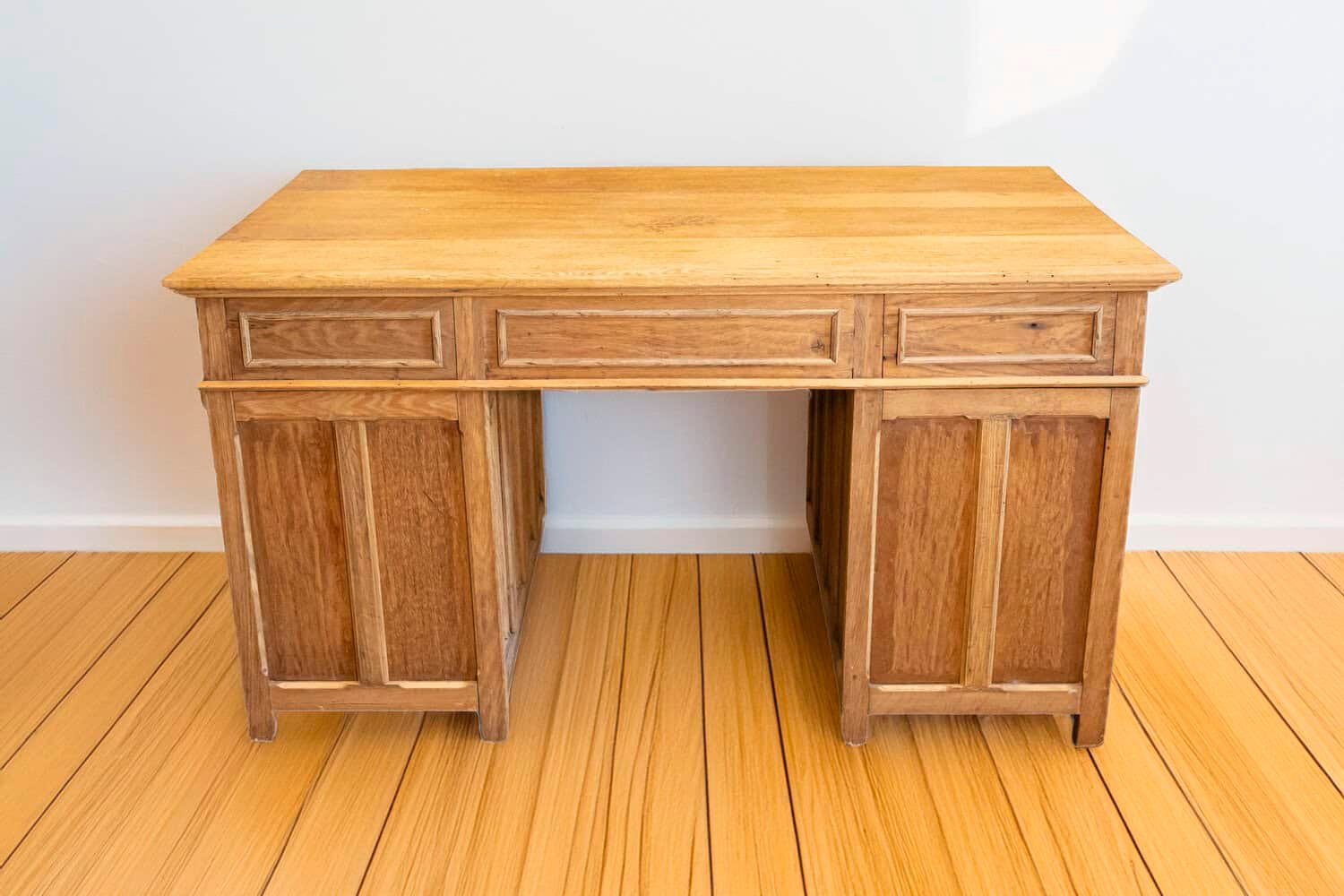 Gothic Revival English Desk of Bleached Oak with Linenfold Motifs, circa 1830 - JAA