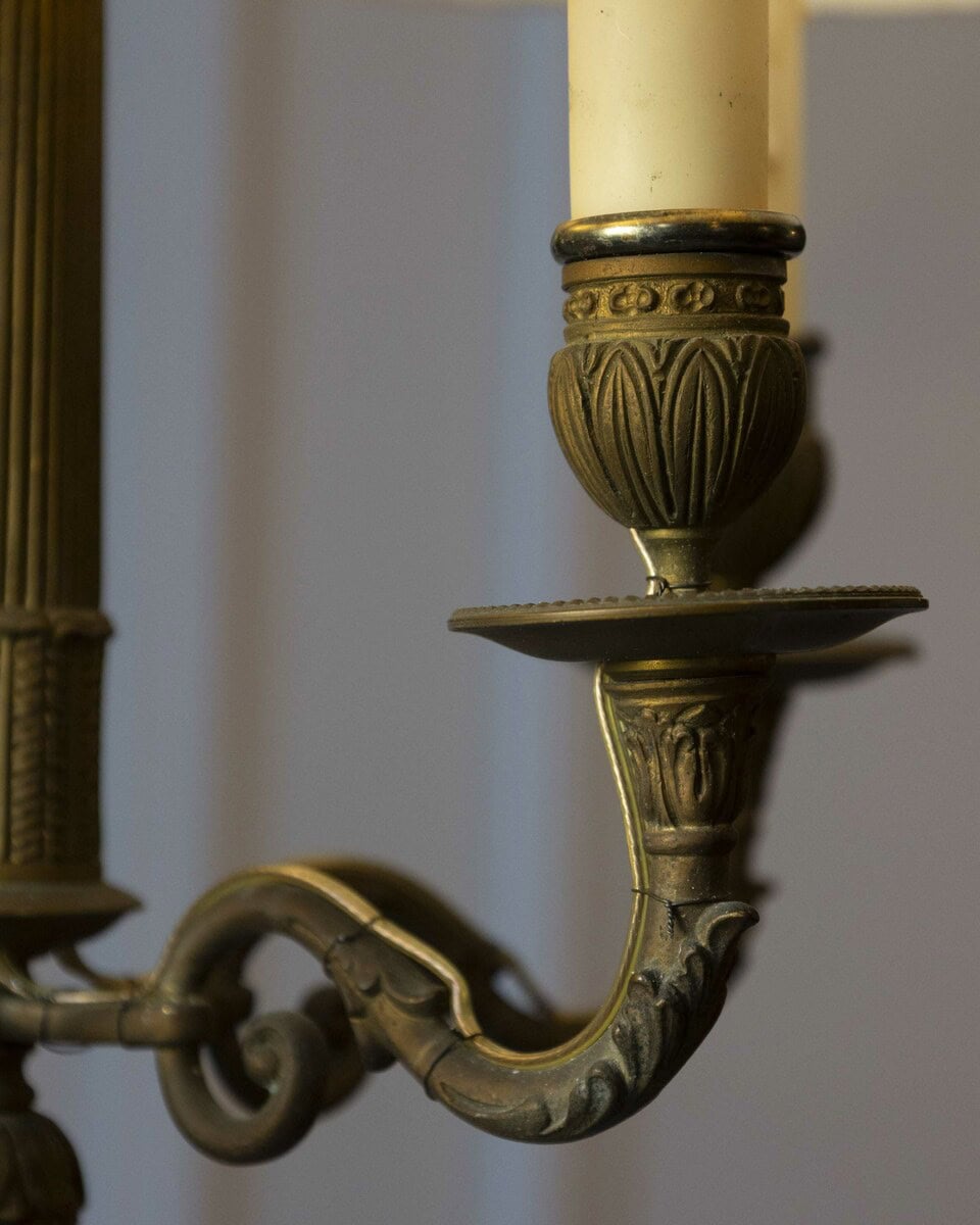 19th-Century French Bouillotte Chandelier in Tole and Bronze - JAA