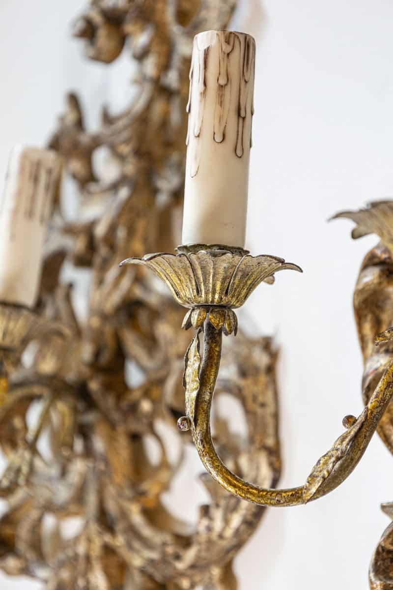 Pair of French 1850s Rococo Revival Giltwood Two-Light Sconces - JAA