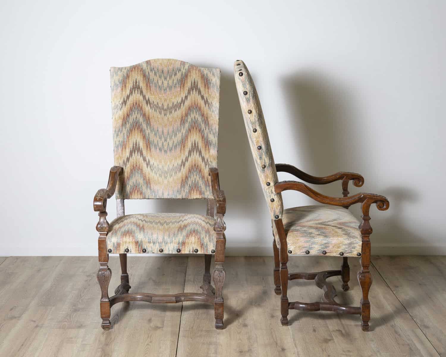 Pair of 18th Century Italian Walnut Arm Chairs - JAA
