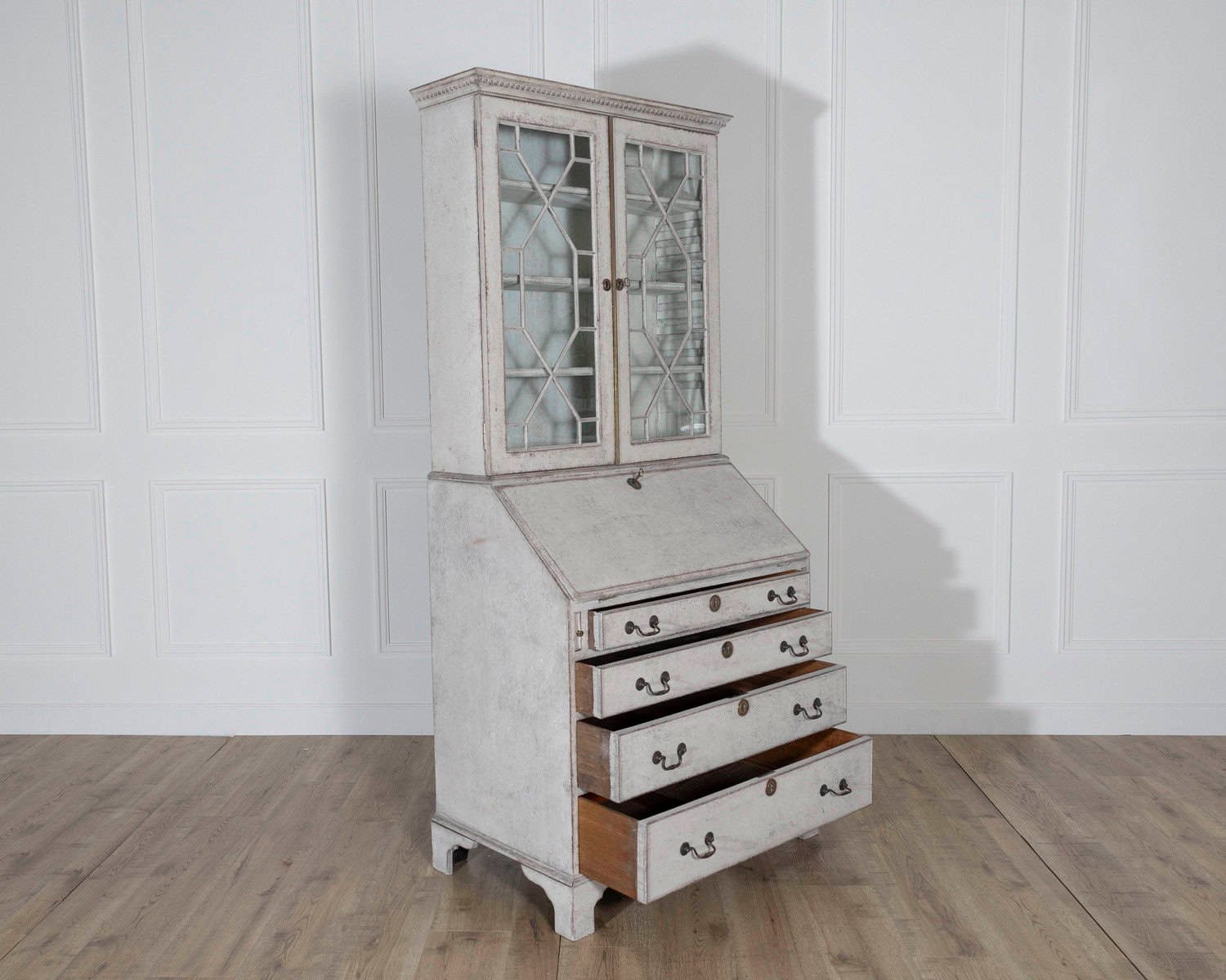 18th Century European Painted Bureau Bookcase with Glazed Doors, circa 1790 - JAA