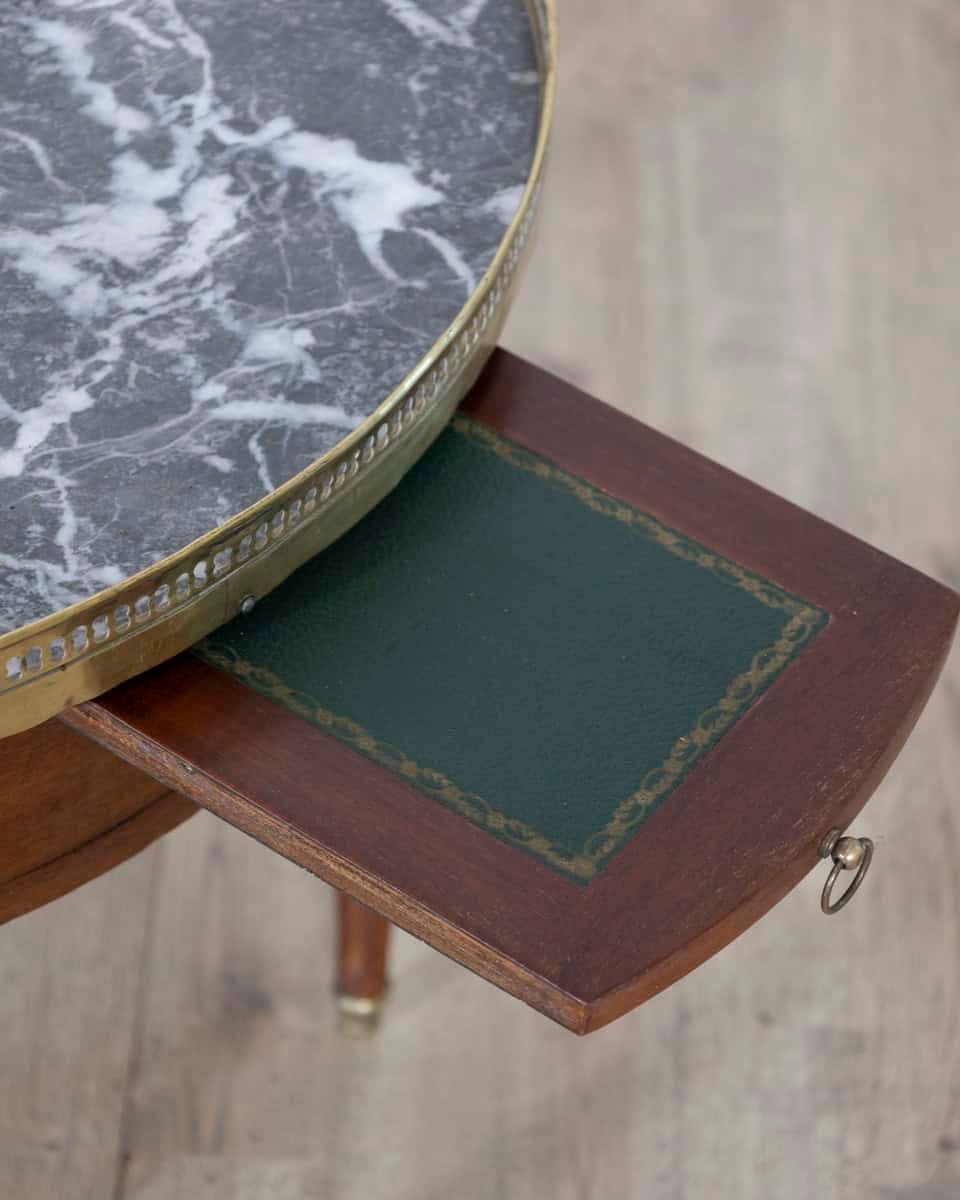 French Louis XVI-Style Mahogany Bouillotte Table with Marble Top, Early 20th Century - JAA