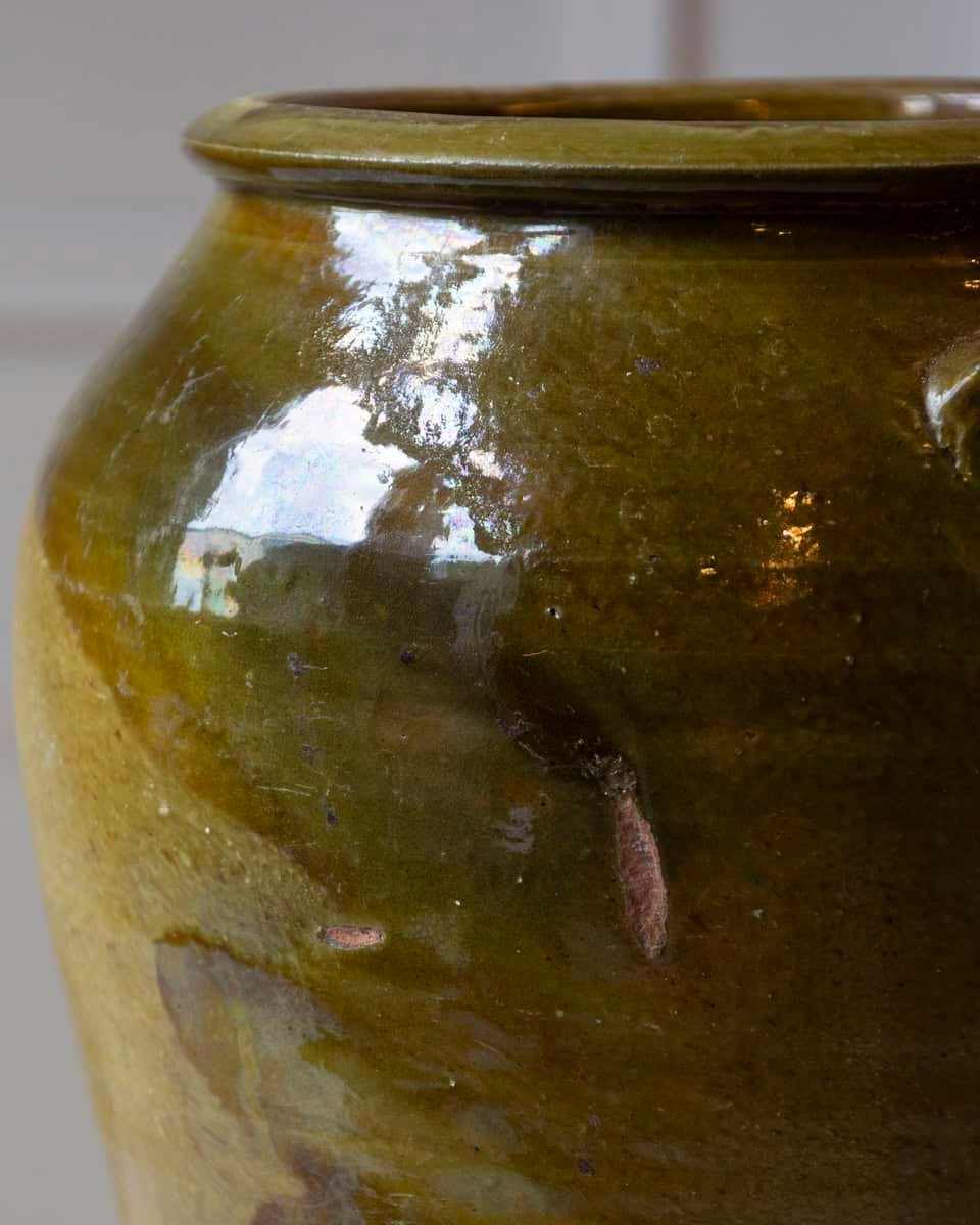 19th Century Spanish Terracotta Jar with Green Glaze and Handles - JAA