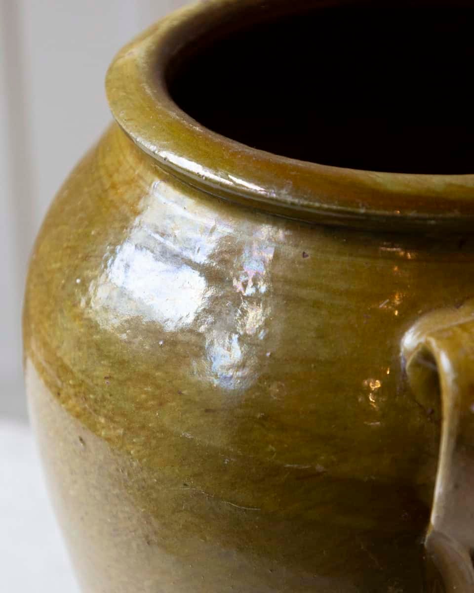 19th Century Spanish Terracotta Jar with Green Glaze and Handles - JAA