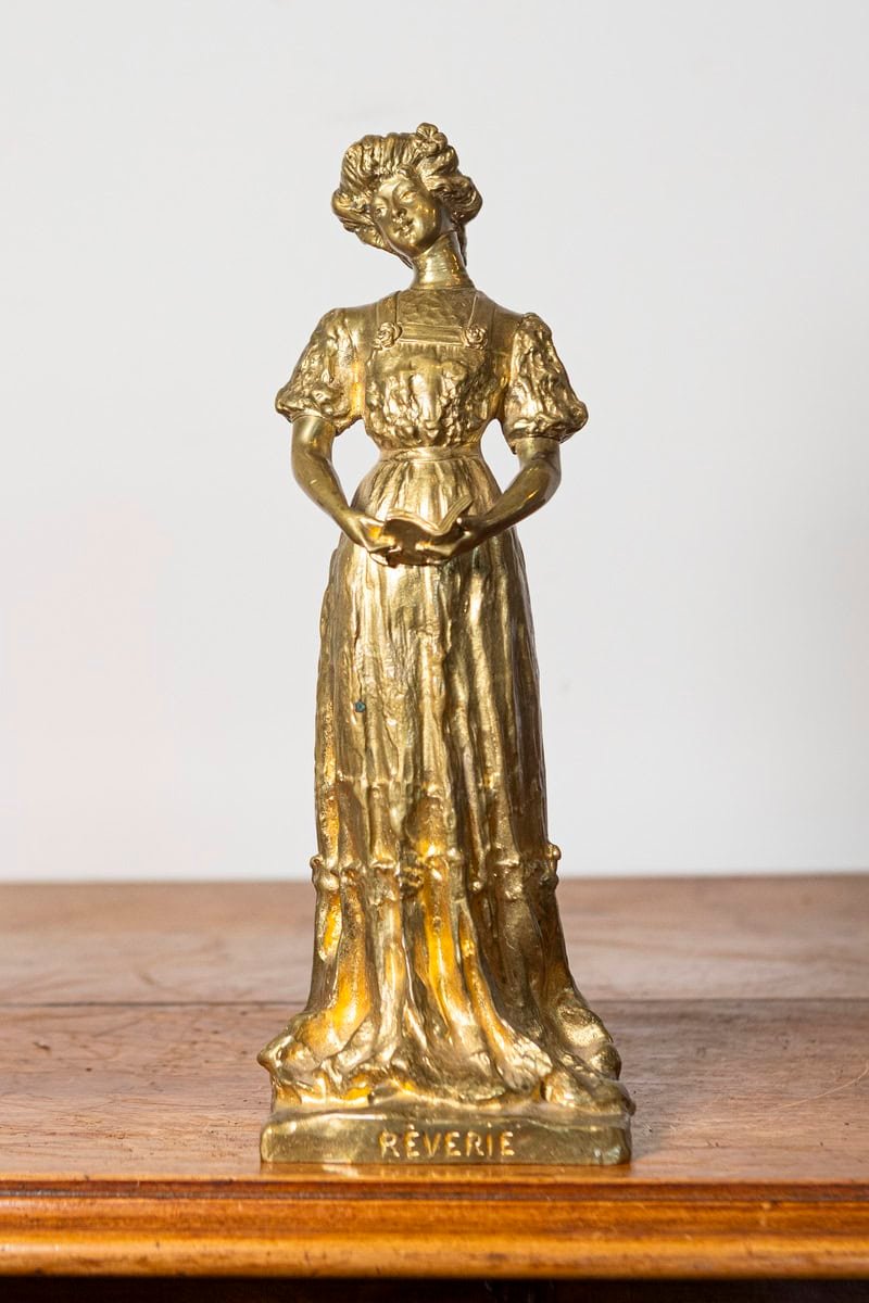 Early 20th-Century French Gilded Metal Statue – “Rêverie” - JAA