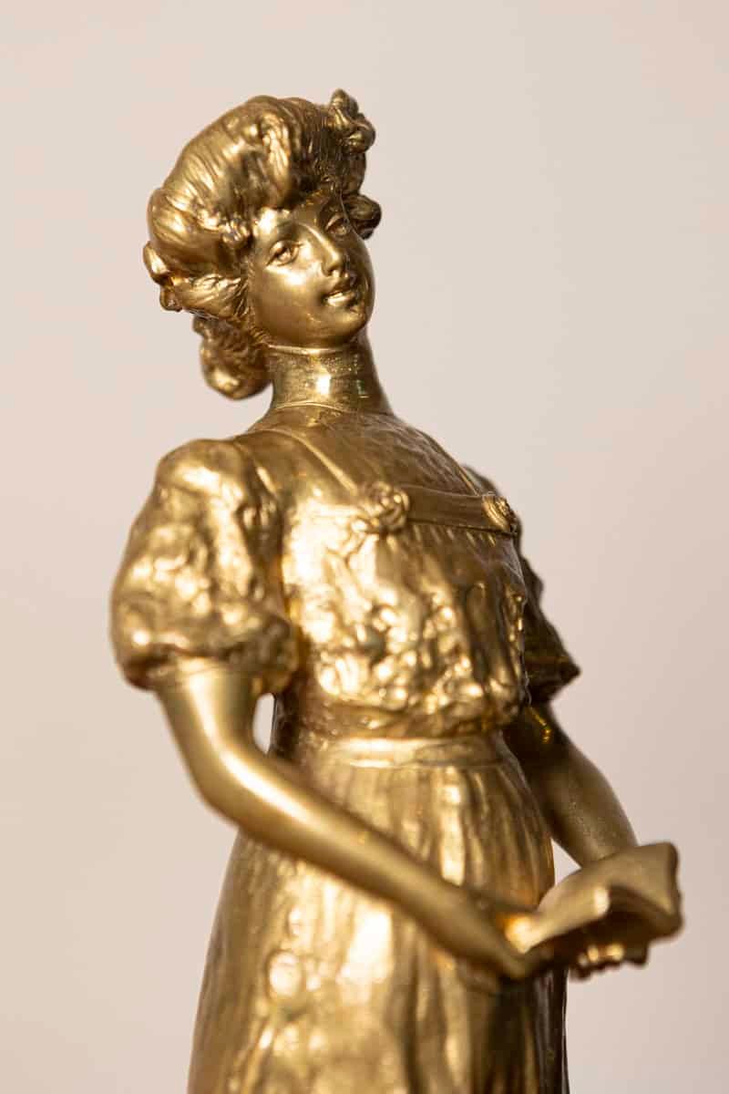 Early 20th-Century French Gilded Metal Statue – “Rêverie” - JAA