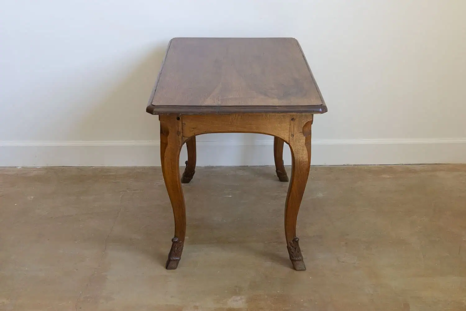 French 1860s Louis XV Style Walnut Side Table with Hoofed Feet and Single Drawer - JAA