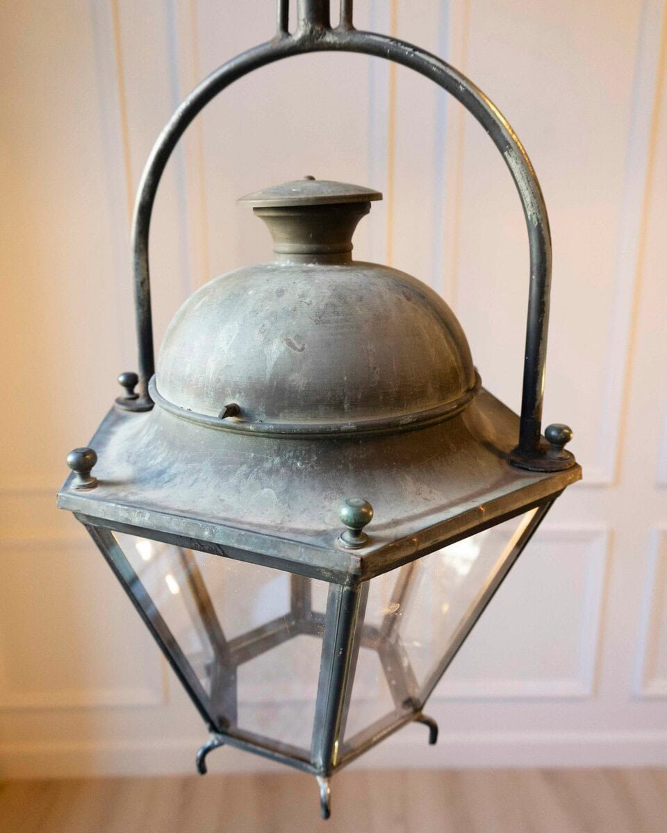 Pair of Hexagonal Copper Lanterns with Domed Tops - JAA