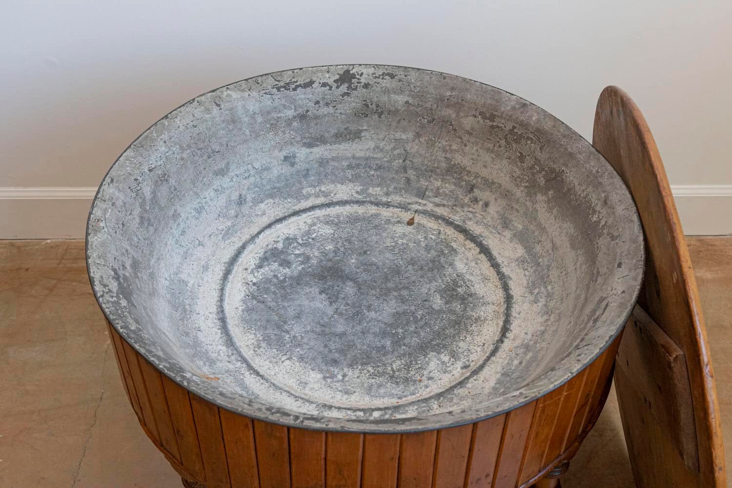 19th Century English Pine and Faux Bamboo Drum Table with Inner Metal Basin - JAA