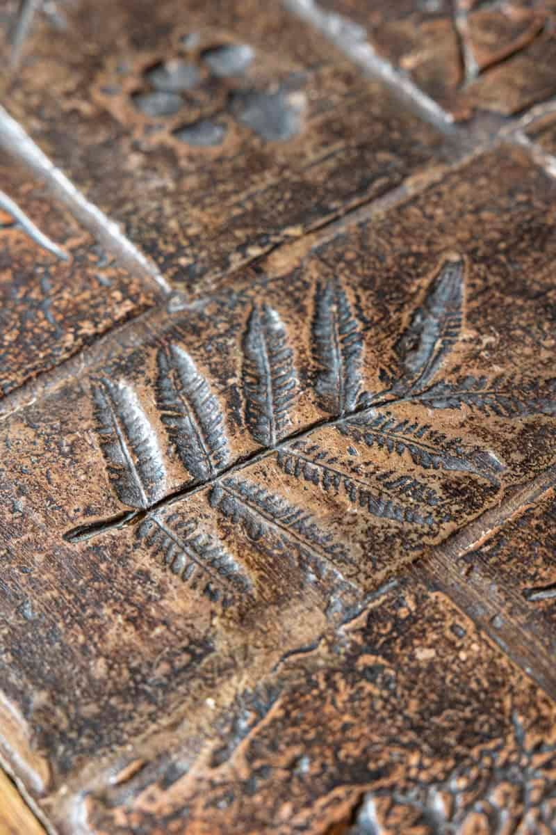 Southern French Brutalist Oak Dining Trestle Table with Terracotta Inset Top - JAA