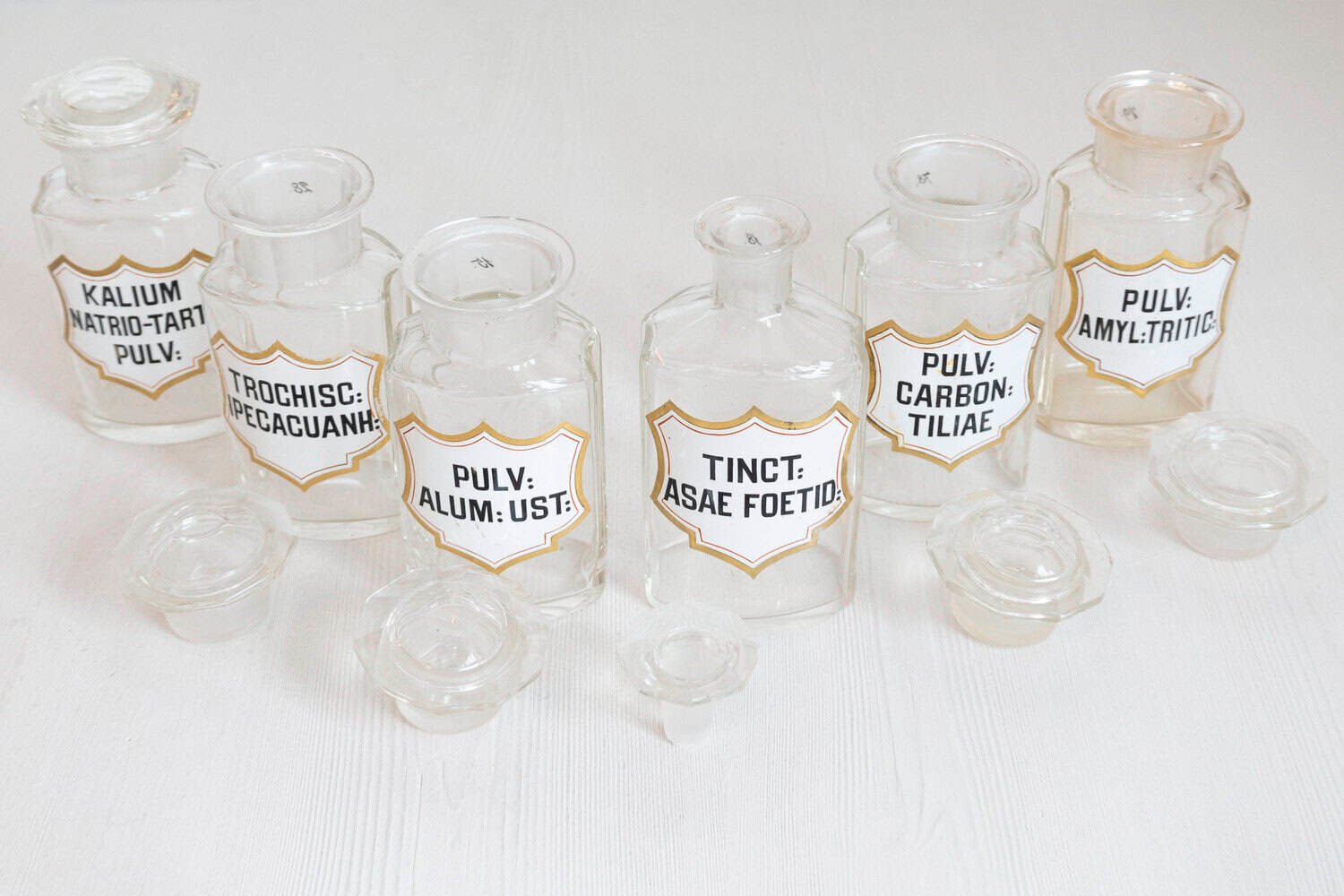 French Louis-Philippe Period 1840s Glass Apothecary Jars with Latin Labels - JAA