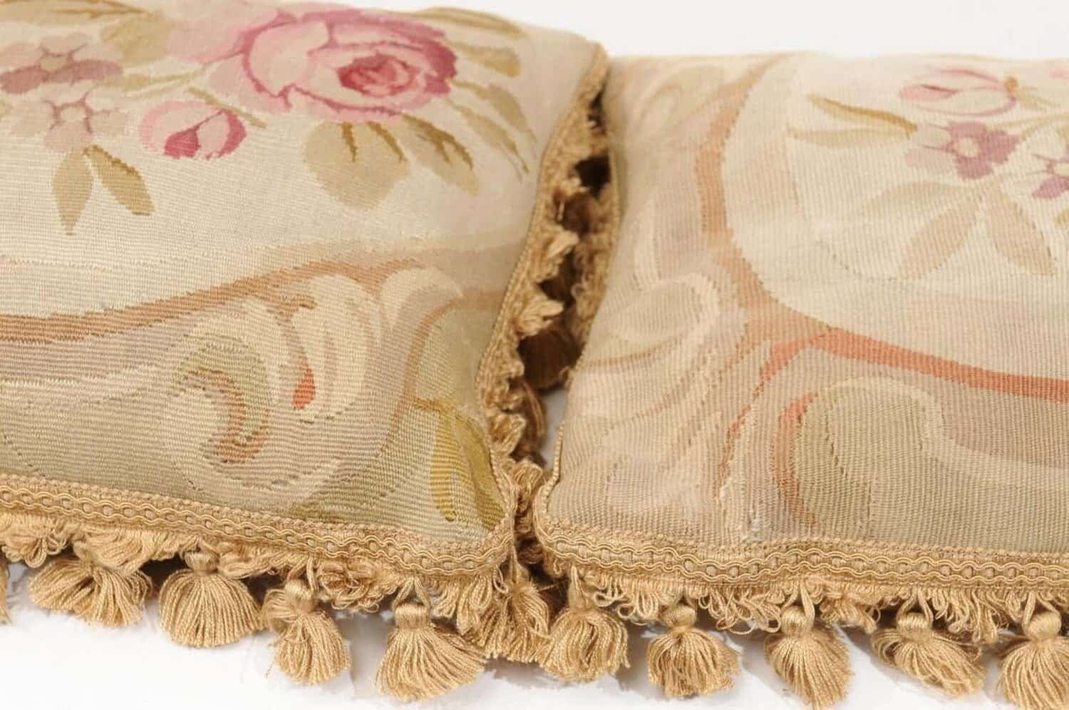 40% OFF at Checkout. French 19th Century Aubusson Woven Tapestry Pillow with Roses and Tassels - JAA