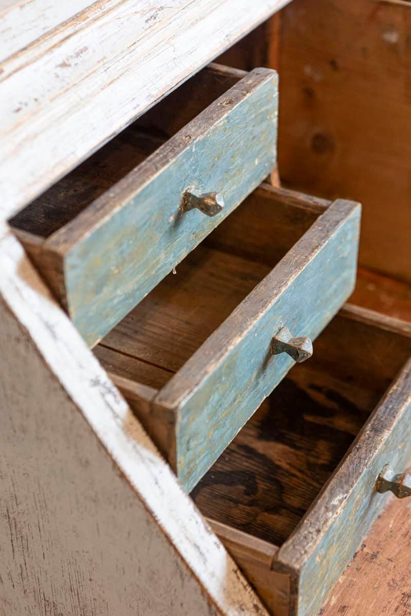 Swedish Rococo Style Chapeau de Gendarme 1820s Gray Painted Tall Secretary - JAA