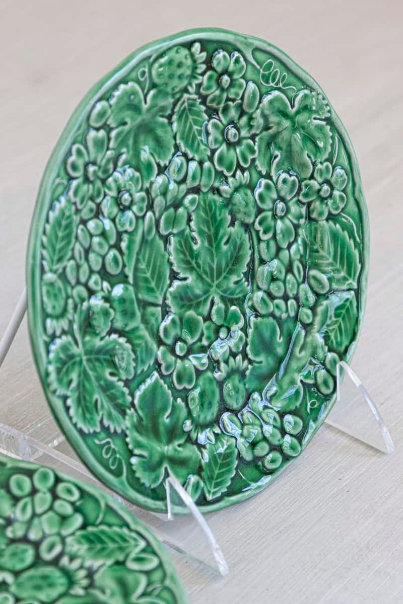 Set of Nine Green Glazed Porcelain Pieces with Eight Plates and Single Compote - JAA