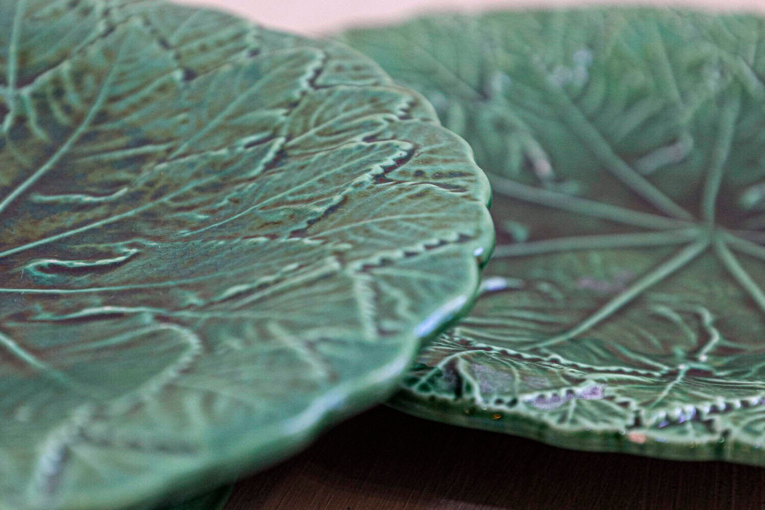 Set of Nine Green Glazed Porcelain Pieces with Eight Plates and Single Compote - JAA