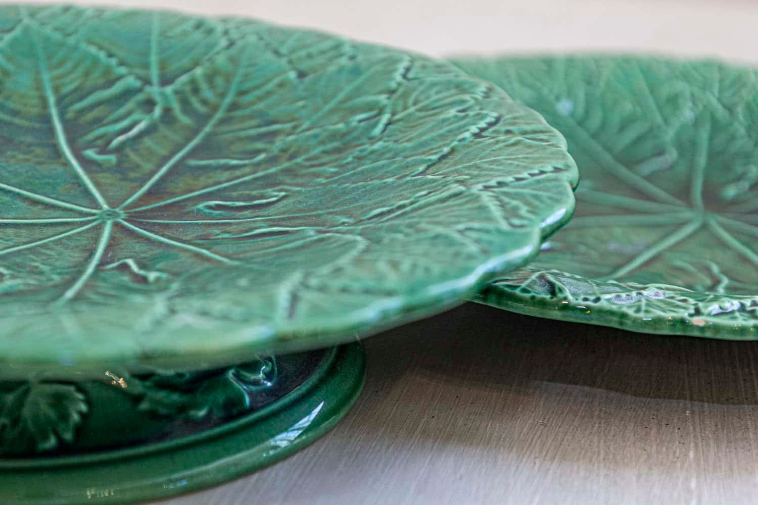 Set of Nine Green Glazed Porcelain Pieces with Eight Plates and Single Compote - JAA