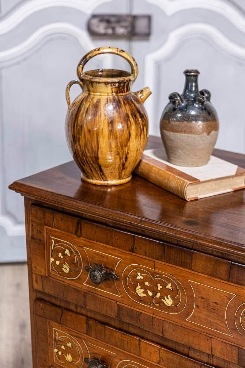 18th Century Italian Walnut, Mahogany and Ash Two-Drawer Commode with Marquetry - JAA
