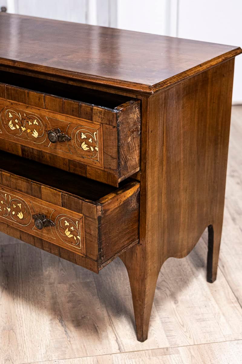 18th Century Italian Walnut, Mahogany and Ash Two-Drawer Commode with Marquetry - JAA