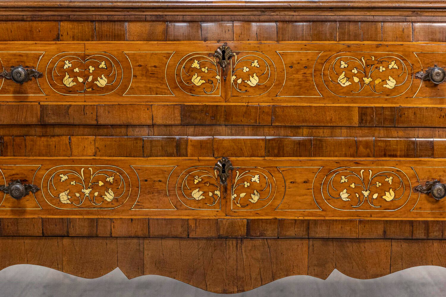 18th Century Italian Walnut, Mahogany and Ash Two-Drawer Commode with Marquetry - JAA