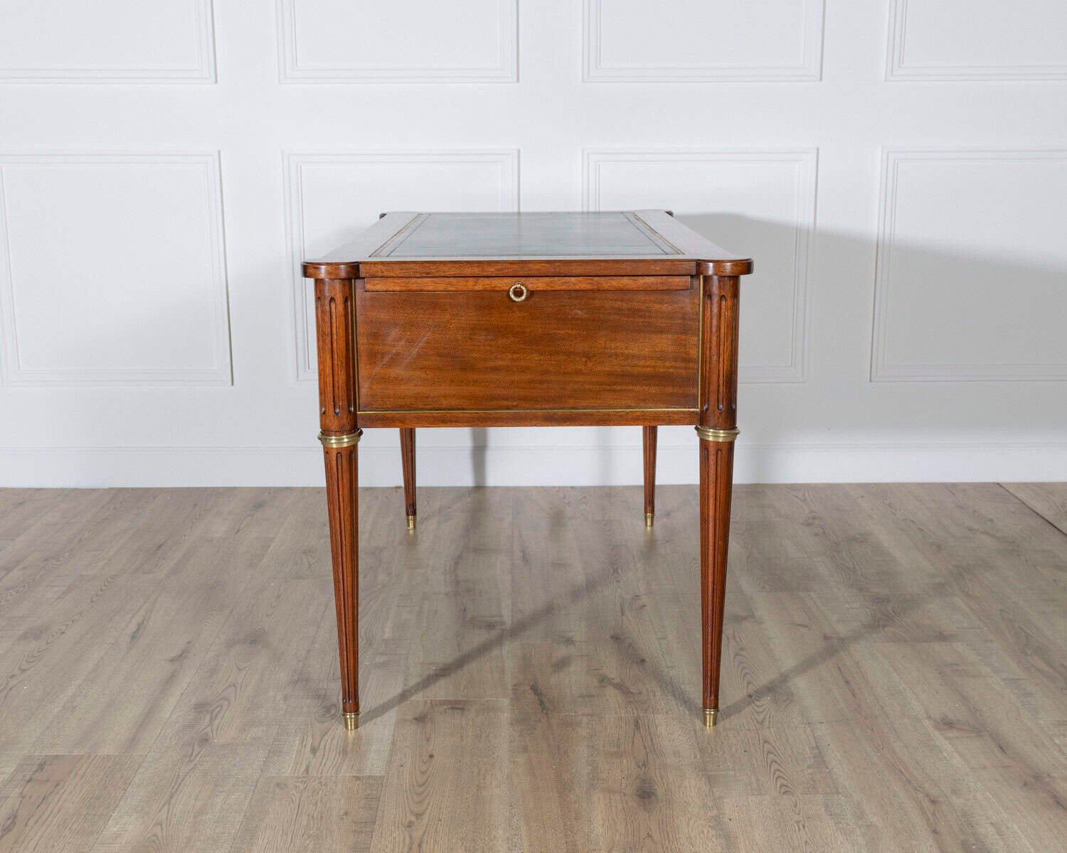 Louis XVI Style Mahogany Flat Desk with Leather Top and Extensions - JAA