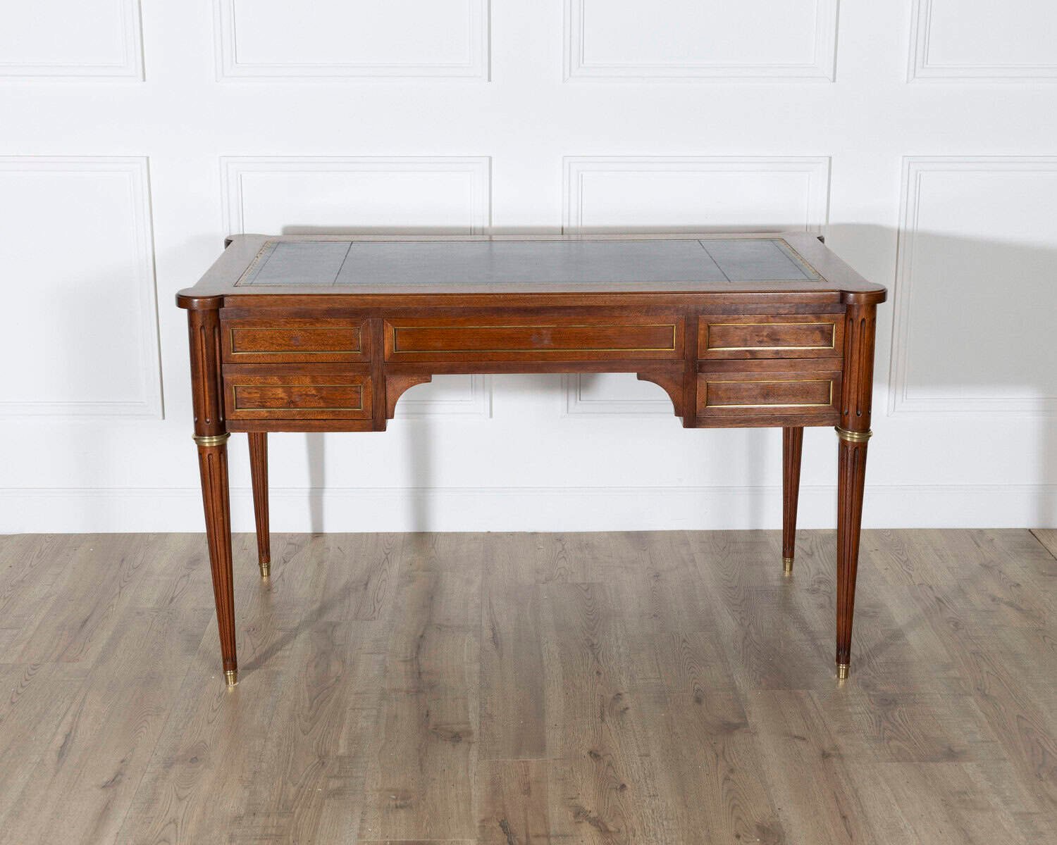 Louis XVI Style Mahogany Flat Desk with Leather Top and Extensions - JAA