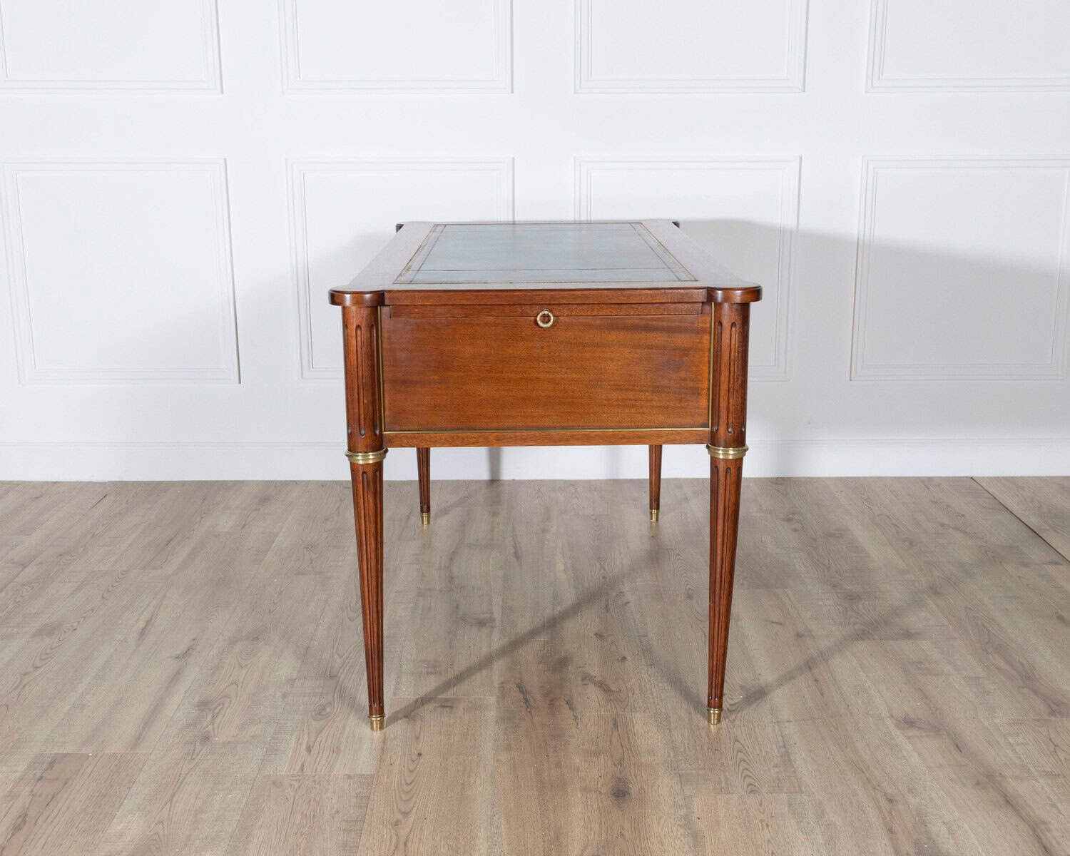 Louis XVI Style Mahogany Flat Desk with Leather Top and Extensions - JAA