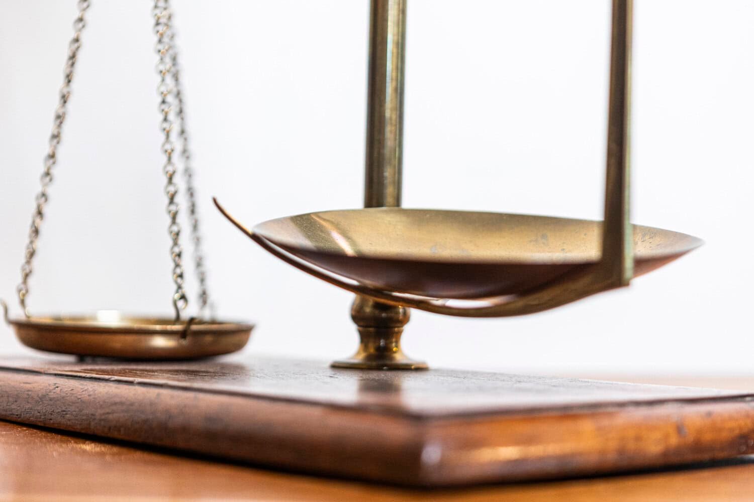 French 19th Century Freestanding Brass Tea Scale Mounted on Wooden Base - JAA